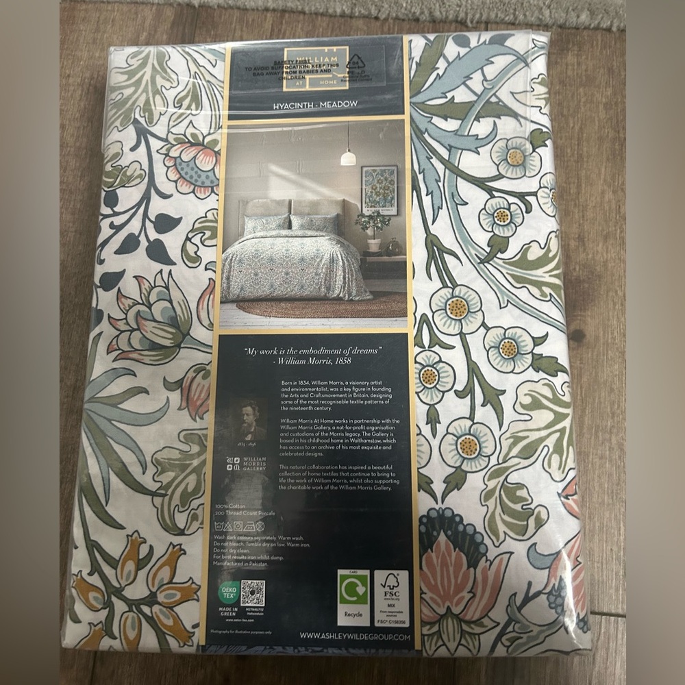 NEW William Morris Hyacinth Meadow 100% Cotton KING Duvet Cover Shams 3pc